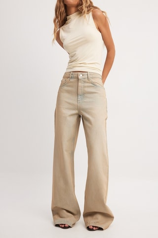 Jeans larghi a vita alta - Beige