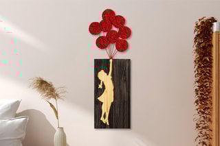 Adorno mural de madera «Niña con globos» - Banksy