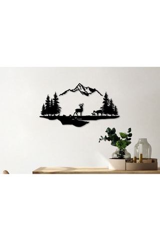 Adorno mural Ciervo y Paisaje - 38 x 11 cm - 70 x 38 cm - Negro