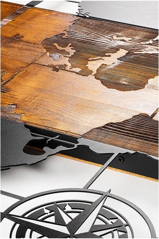 Adorno mural World Map With Compass - Natural y negro