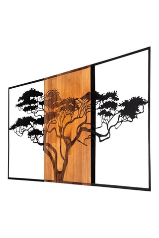 Adorno mural de madera Acacia Tree 328 - 147 x 70 cm - Natural y negro