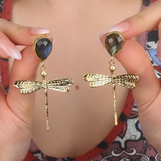 Oorbellen - Messing Doublé Goud & Labradoriet