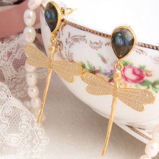 Oorbellen - Messing Doublé Goud & Labradoriet