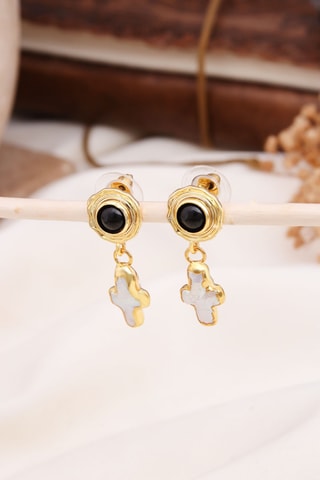 Oorbellen - Doublé Geelgoud, Onyx en Cultivéparels