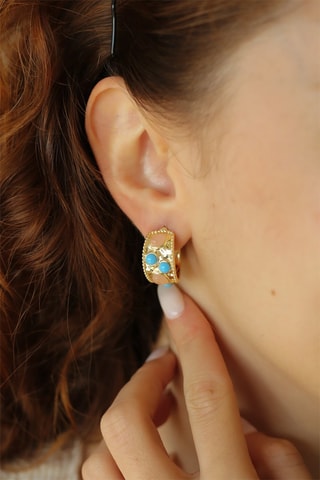 Halve Creolen - Turkooizen en Kwarts 