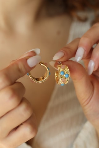 Halve Creolen - Turkooizen en Kwarts 