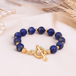 Armband - messing doublé goud en lapis