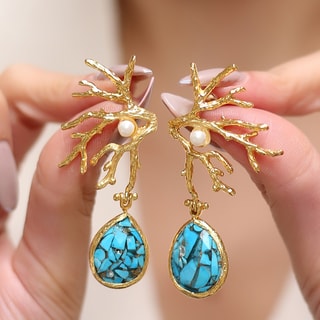 Brincos - Latão banhado a ouro e turquesa