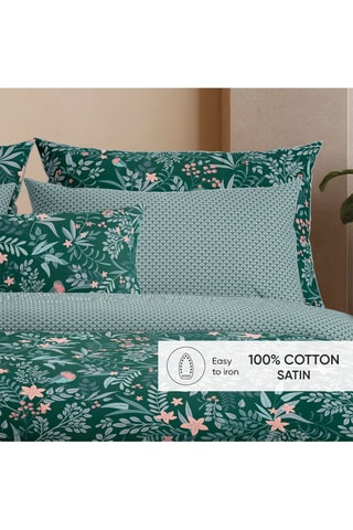 Taie de traversin en satin de coton 80 fils/cm² Arche florale - Vert