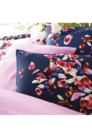 Federa cuscino alla francese in raso di cotone 80 fili/cm² Aurore - Navy e rosa
