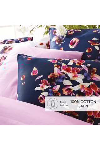 Federa cuscino alla francese in raso di cotone 80 fili/cm² Aurore - Navy e rosa