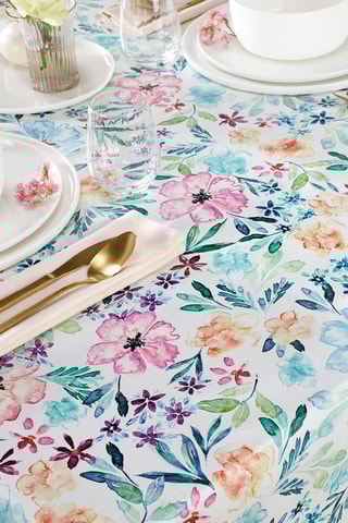 Nappe Rêverie florale - Blanc et bleu