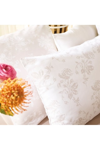 2 taies d'oreiller en satin de coton 200 fils/cm² Roses - Taupe et blanc