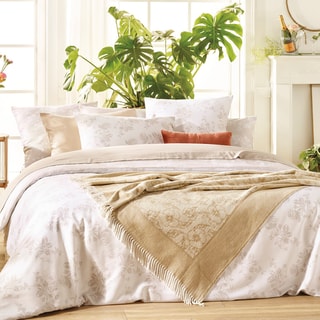 2 taies d'oreiller en satin de coton 200 fils/cm² Roses - Taupe et blanc