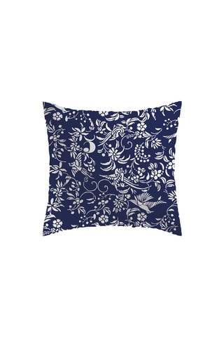 2 taies d'oreiller en satin de coton 200 fils/cm² Birds - Bleu marine et blanc