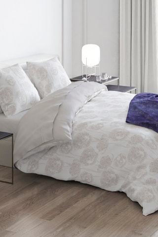 2 taies d'oreiller en satin de coton 200 fils/cm² Lace - Taupe et blanc