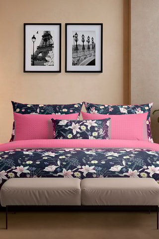 2 taies d'oreiller en satin de coton 80 fils/cm² Fleur de Minuit - Bleu foncé