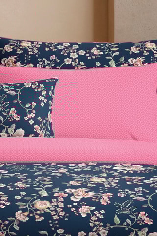 2 taies d'oreiller en satin de coton 80 fils/cm² Jardin Secret - Bleu foncé