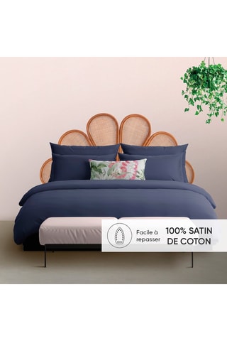 2 federe in raso di cotone 80 fili/cm² - Blu