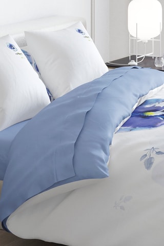 Parure de couette en satin de coton 200 fils/cm² Pansy - Bleu et blanc