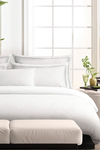 Parure de couette en satin de coton 160 fils/cm² Fleur royale - Blanc