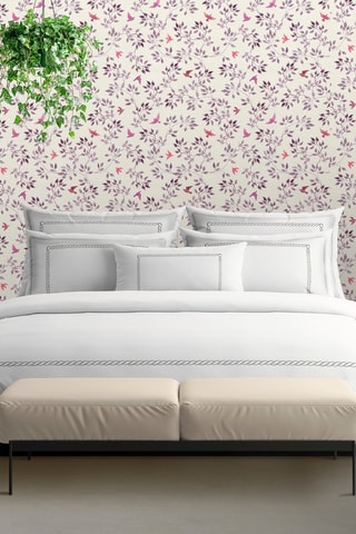 Parure de couette en satin de coton 80 fils/cm² Perle enchantée - Blanc et gris