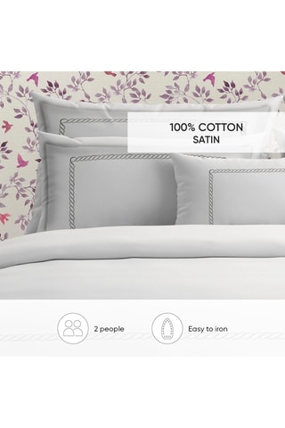 Parure de couette en satin de coton 80 fils/cm² Perle enchantée - Blanc et gris