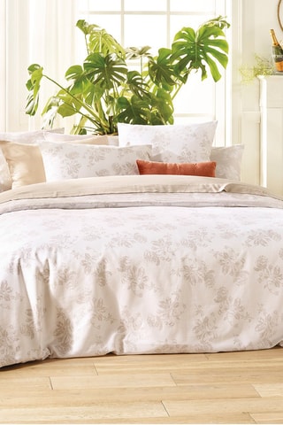 Parure de couette en satin de coton 200 fils/cm² Roses - Taupe et blanc