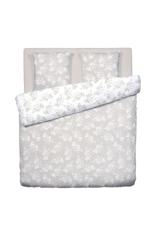 Parure de couette en satin de coton 200 fils/cm² Roses - Taupe et blanc