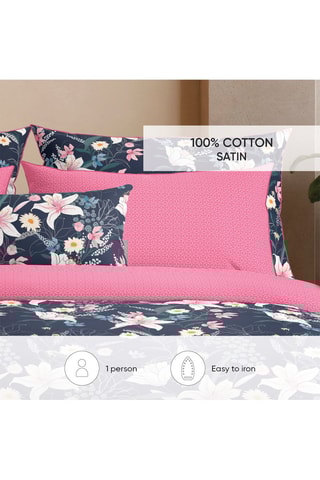 Parure de couette en satin de coton 80 fils/cm² Fleur de minuit - Bleu foncé