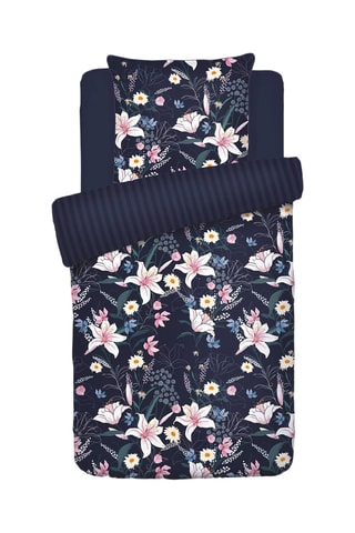 Parure de couette en satin de coton 80 fils/cm² Fleur de minuit - Bleu foncé