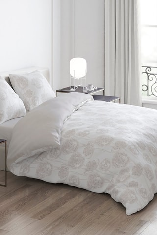 Parure de couette en satin de coton 200 fils/cm² Lace - Taupe et blanc