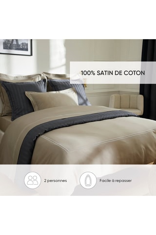 Parure de couette en satin de coton 80 fils/cm² La Rochelle - Taupe