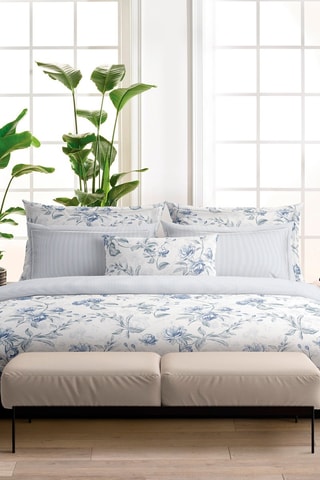 Parure de couette en satin de coton 80 fils/cm² Fleurs azurées - Blanc