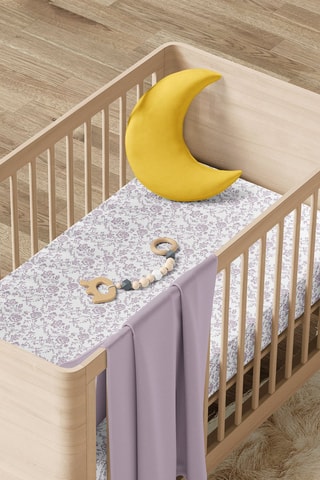 Drap plat satin de coton Floraison de Roses - Violet