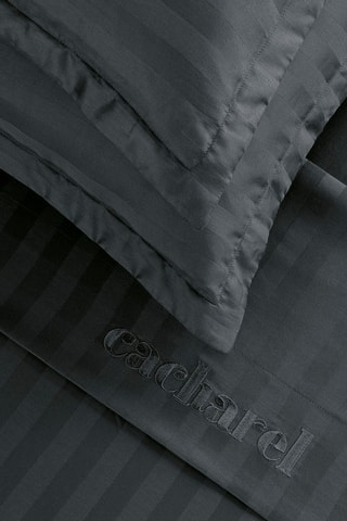 Drap plat en satin de coton 80 fils/cm² Dobby Stripe Woven - Noir