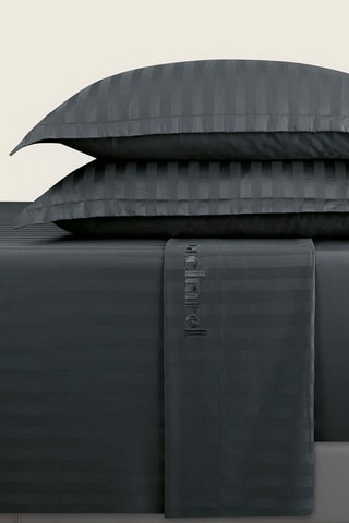 Drap plat en satin de coton 80 fils/cm² Dobby Stripe Woven - Noir