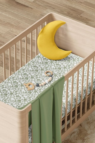 Drap plat satin de coton Floraison de Roses - Vert