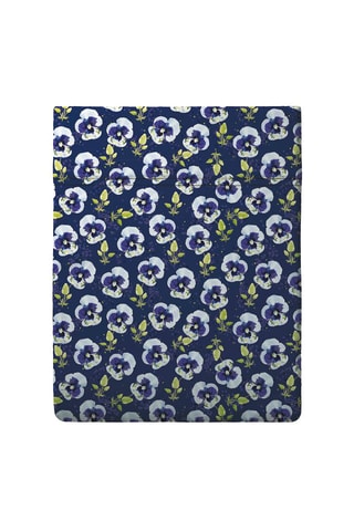 Drap plat en satin de coton 200 fils/cm² Pansy Small - Bleu foncé