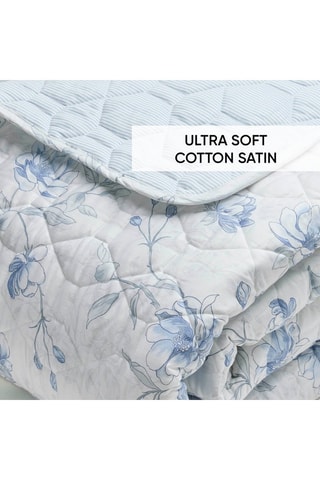 Drap plat en satin de coton 80 fils/cm² Fleurs azurées - Bleu
