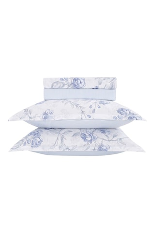 Parure de draps en satin de coton 80 fils/cm² Fleurs azurées - Blanc