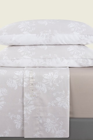 Parure de draps en satin de coton 200 fils/cm² Roses - Taupe