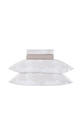 Parure de draps en satin de coton 200 fils/cm² Roses - Taupe