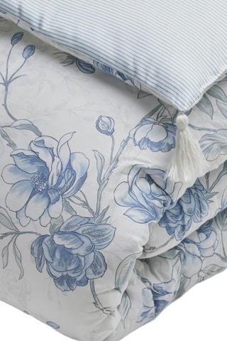 Édredon en satin de coton Fleurs azurées - Blanc