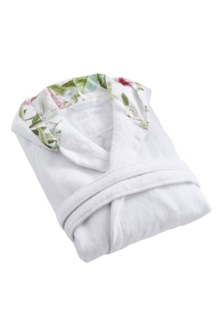 Accappatoio con cappuccio Jardin de roses 
Bianco