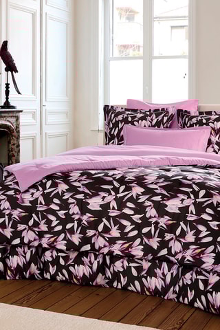 Drap housse réversible en satin de coton 80 fils/cm² Ondelia - Rose poudré et noir