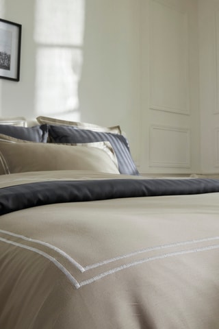 Parure de couette en satin de coton 80 fils/cm² La Rochelle - Blanc et taupe