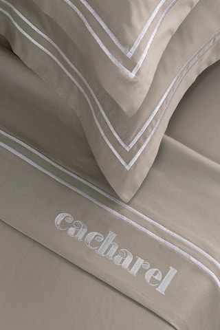 Parure de couette en satin de coton 80 fils/cm² La Rochelle - Blanc et taupe