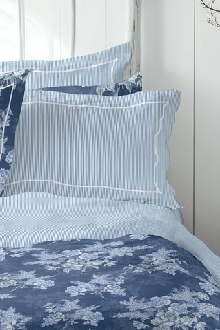 Lenzuola sopra double face in raso di cotone 80 fili/cm² Lignes Naturelles  - Bianco e blu