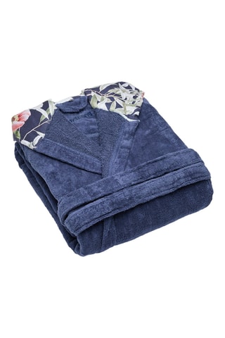 Accappatoio con cappuccio in velluto Bouquet de nuit  - Blu scuro